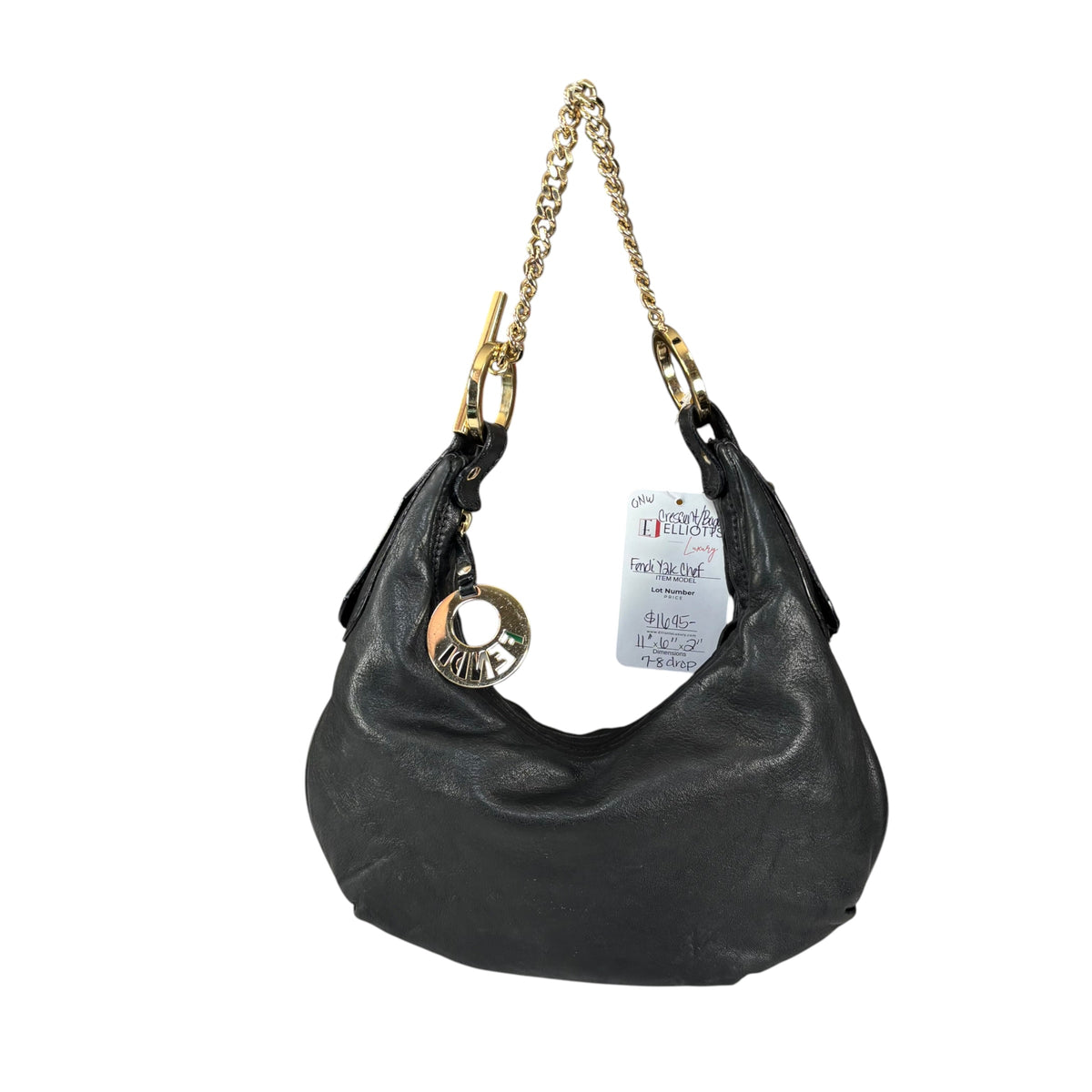 Fendi Mini Chef GHW Crescent Black Leather Chain Shoulder Purse
