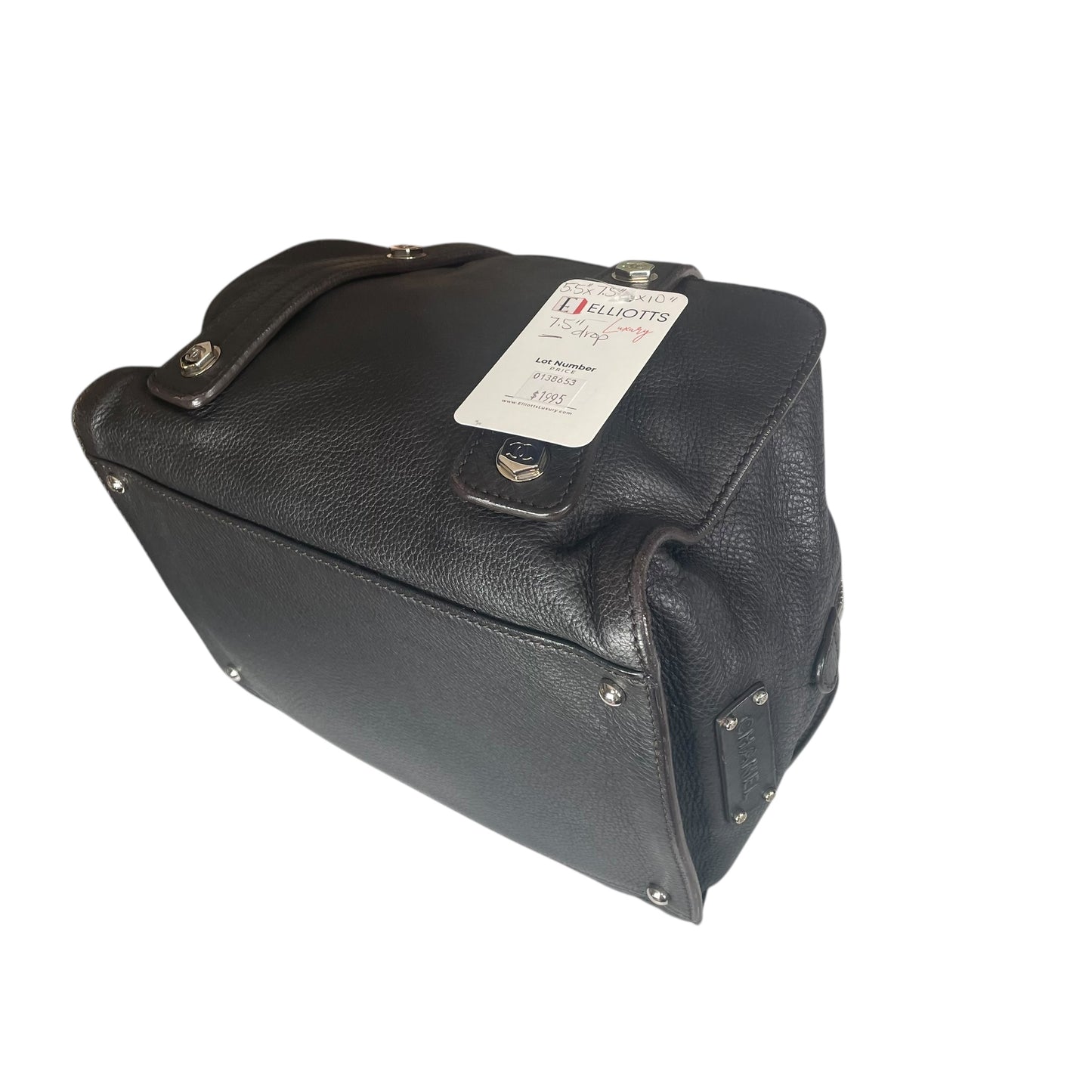 Chanel CC Bolt Deerskin Boston Dark Brown Studded Purse