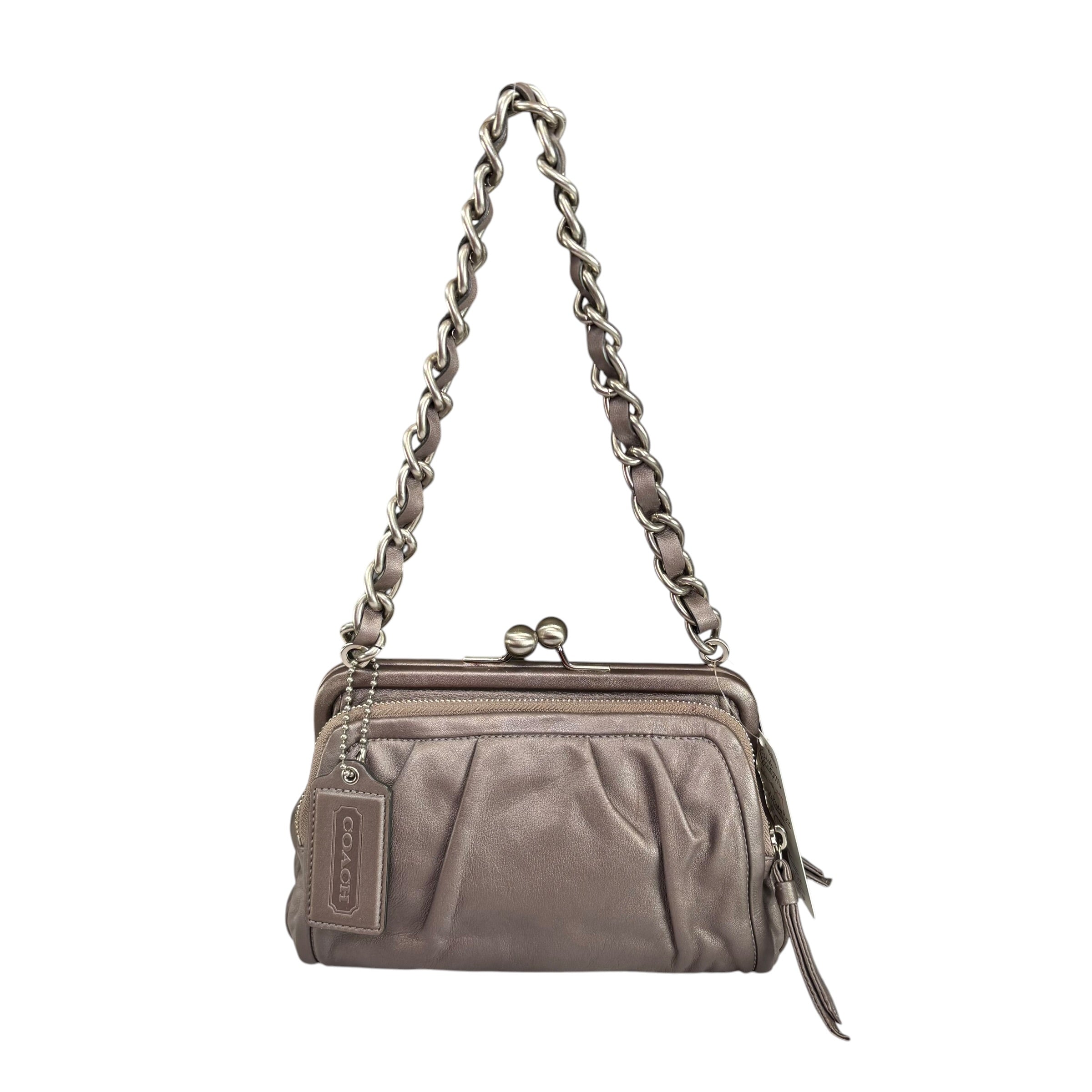 Coach Y2K Parker Gray Metallic Nickel HW Chain Kiss-Lock Leather