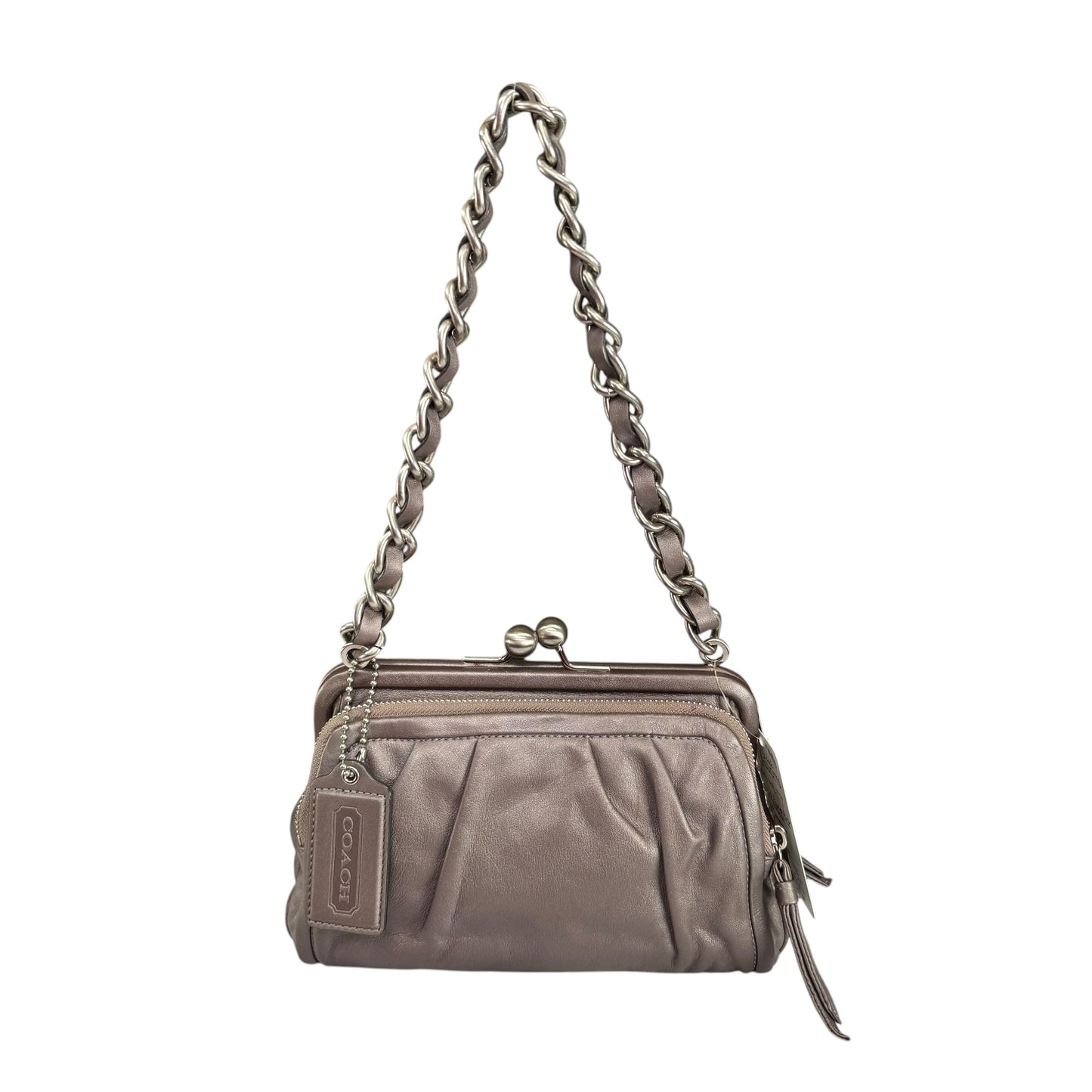 Coach Y2K Parker Gray Metallic Nickel HW Chain Kiss-Lock Leather Shoulder Purse