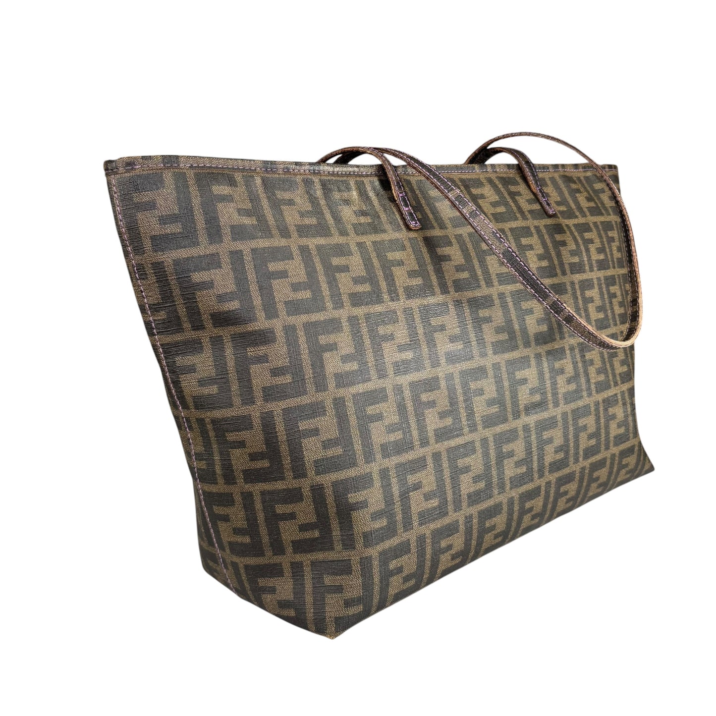Fendi Spalmati Zucca Coated Canvas Brown / Black Zip Shoulder Tote