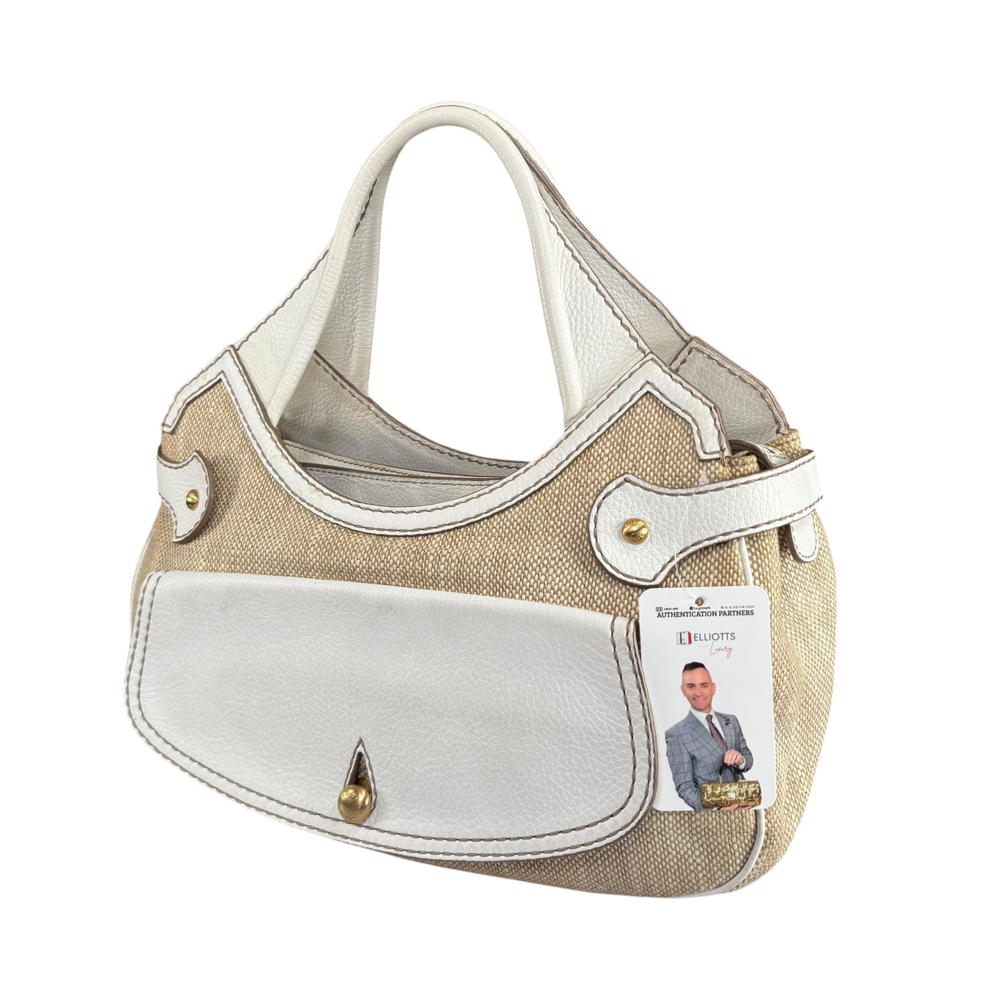 Tod’s Decoupage Canvas Chalk & Tan Leather Shoulder Purse