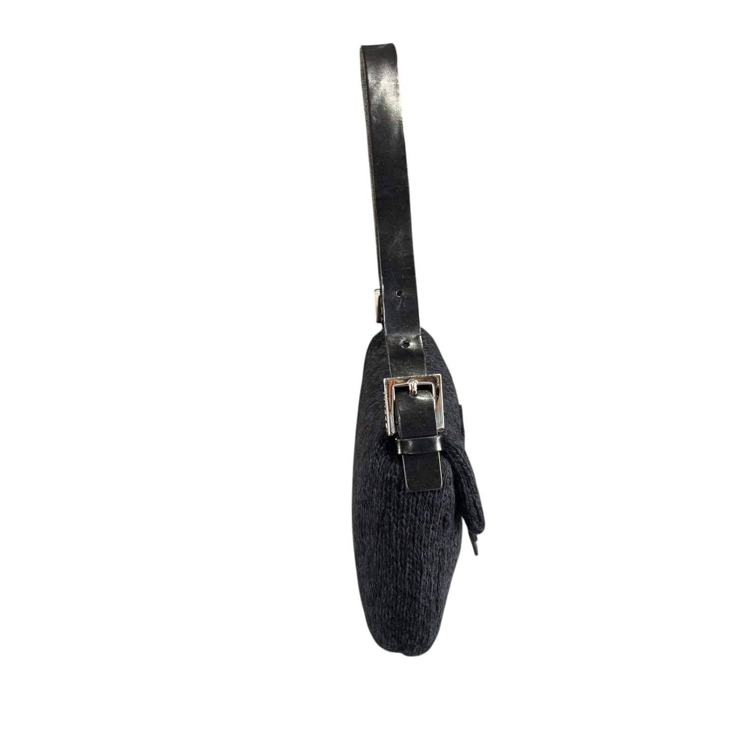 Fendi Baguette Classic Y2K Wool Cashmere Blue / Black SHW Knit Shoulder Purse
