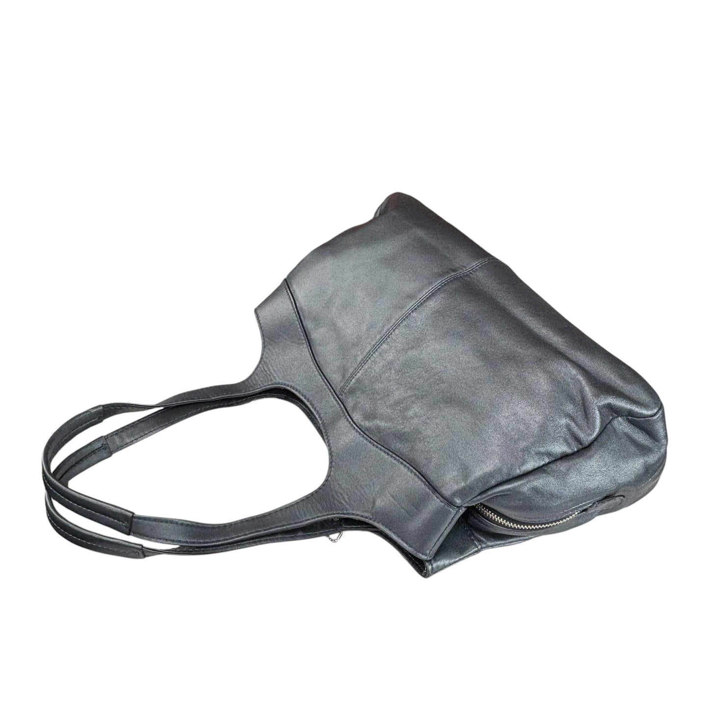 Coach Lexi SHW Metallic Grey Leather Large Shoulder Hobo Pursw