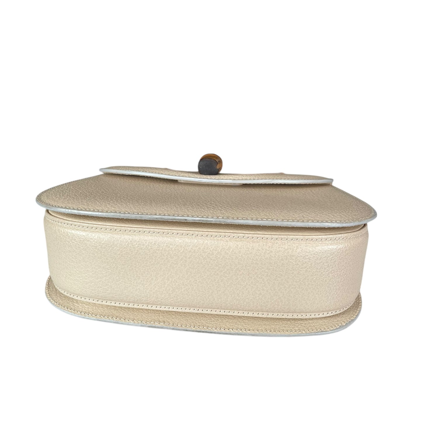 Gucci 1947 Bamboo Bone White Bamboo Turn-Lock Top Handle Flap Purse