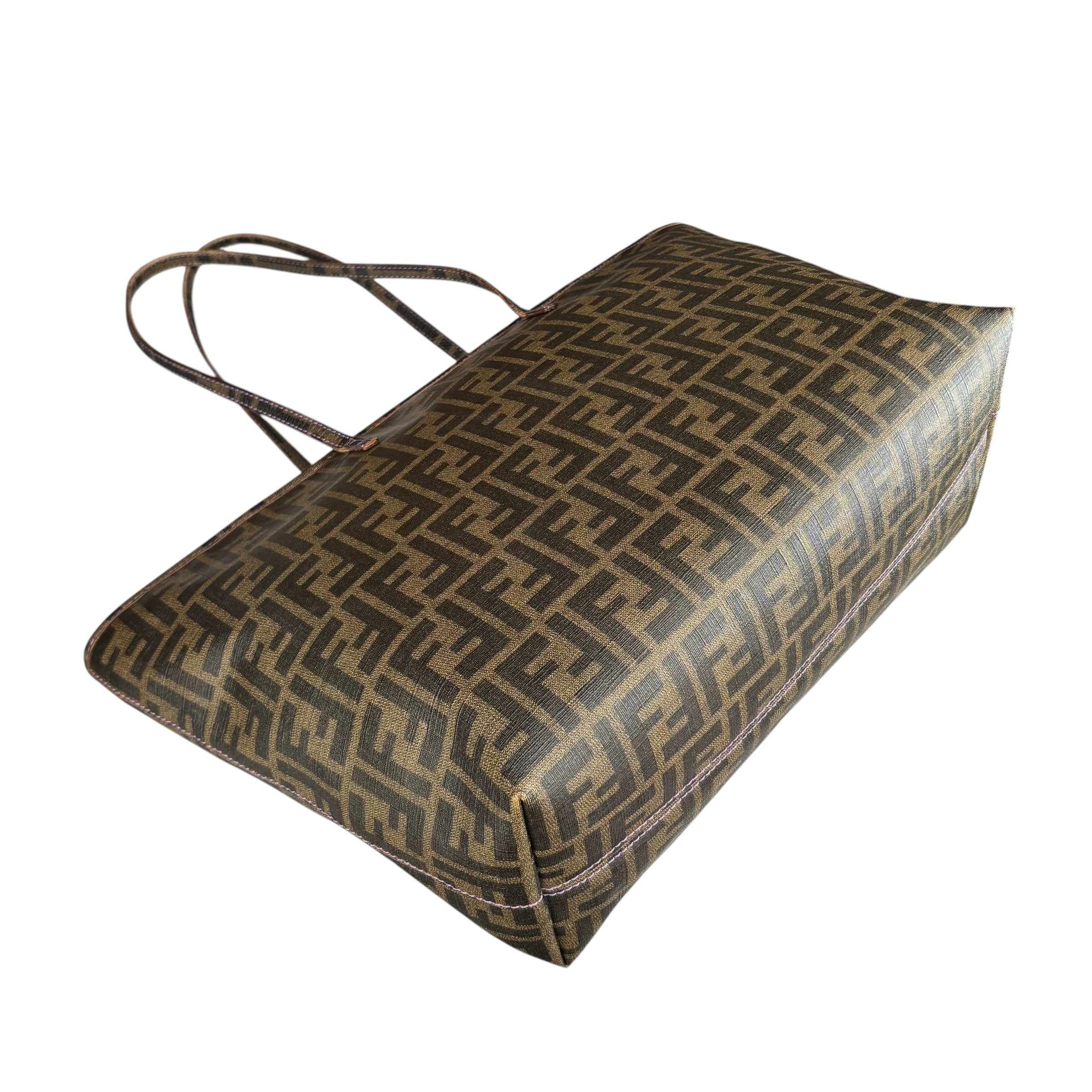 Fendi Spalmati Zucca Coated Canvas Brown / Black Zip Shoulder Tote