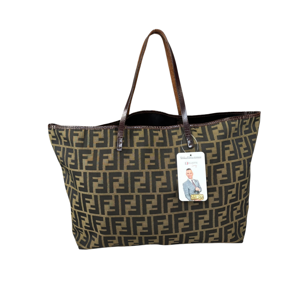 Fendi Y2K Zucca Monogram Brown Canvas / Leather MM Tote