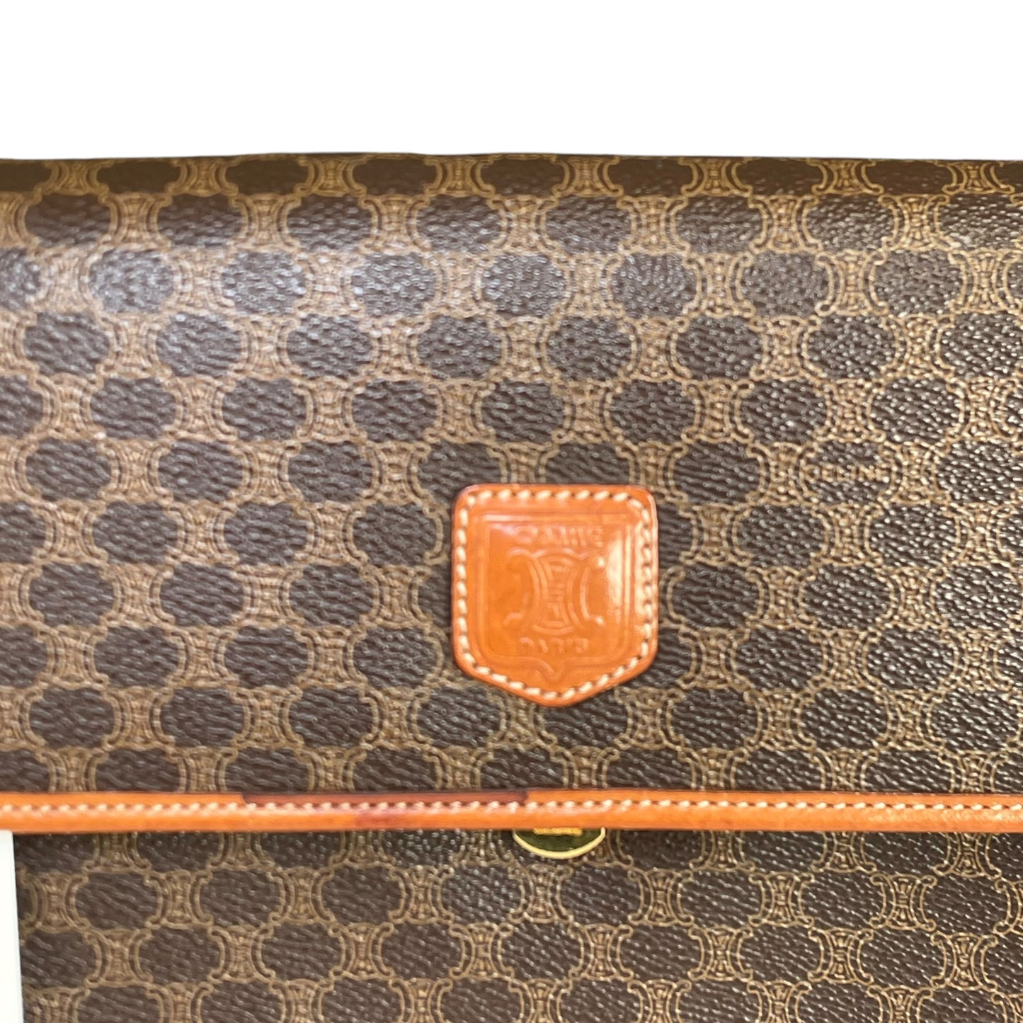 Celine Macadam Monogram GHW Canvas Brown Leather Clutch