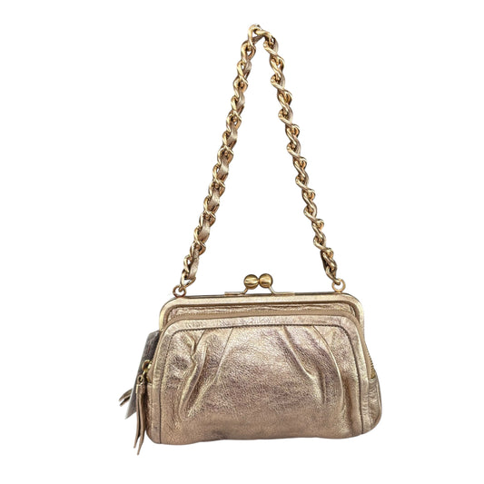 Coach Y2K Parker Rose Gold Metallic Leather Kiss-Lock Shoulder Purse