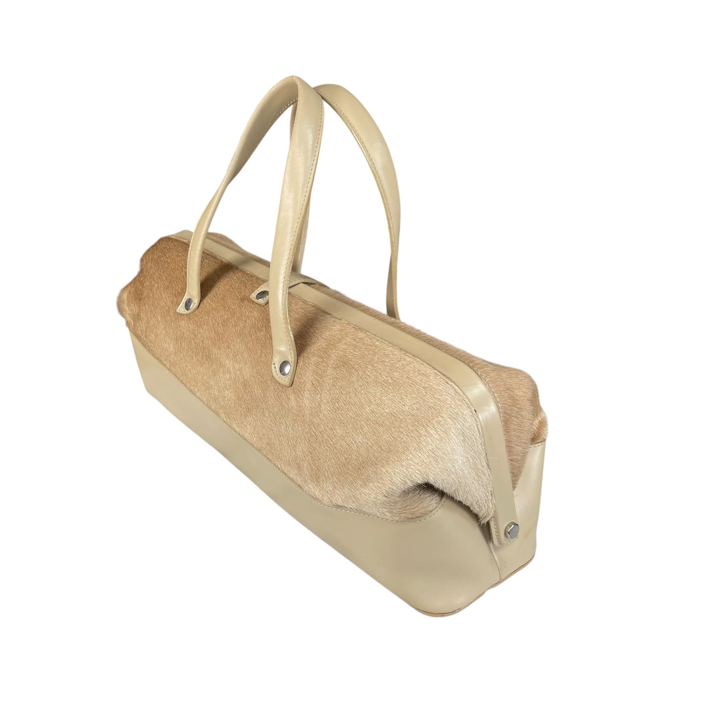 Furla Pony Hair Doctor Bag Tan Calf Hair Leather Satchel 17” Large Italy