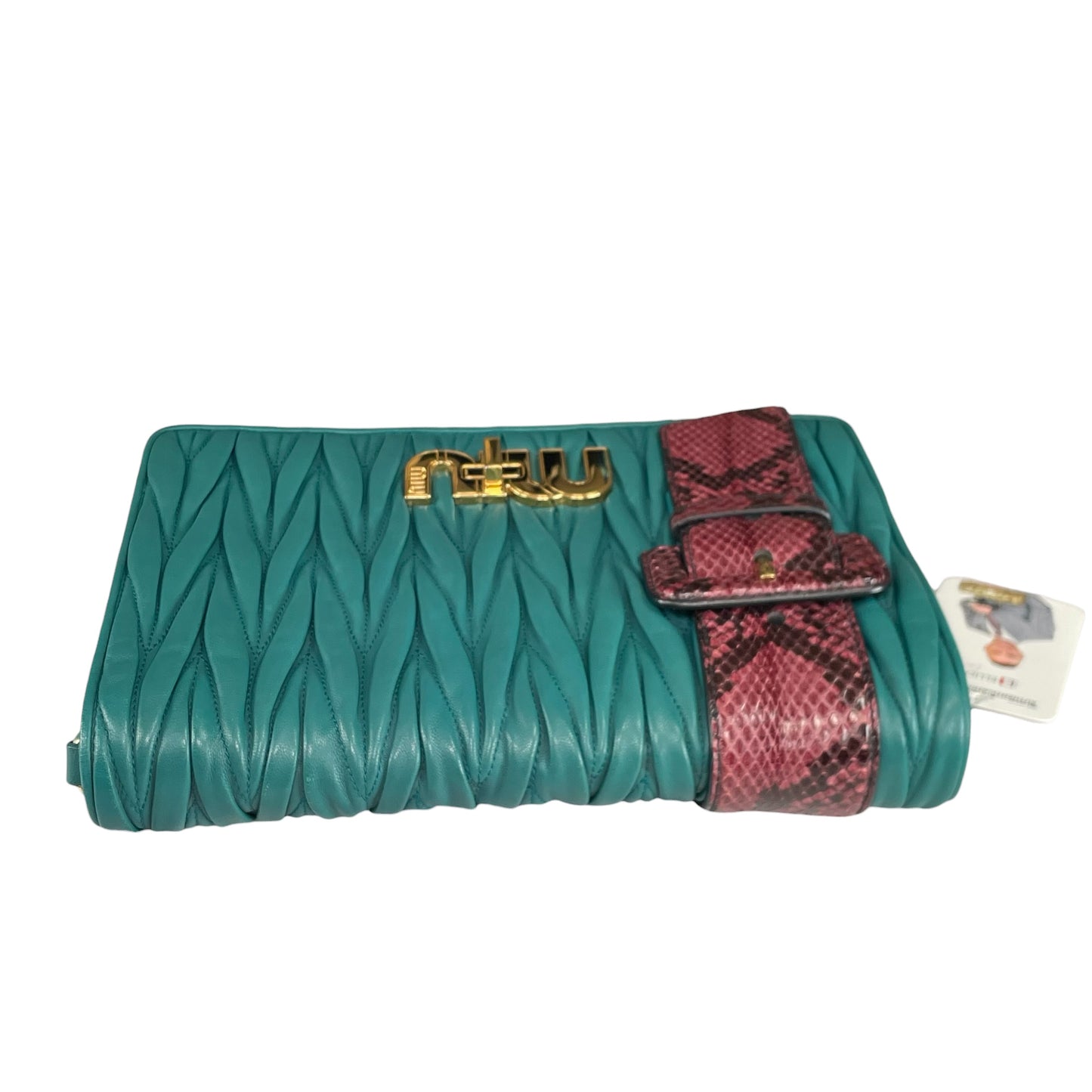 Miu Miu Delice Teal Matelasse Python Embossed Nappa Leather GHW Crossbody Flap Purse