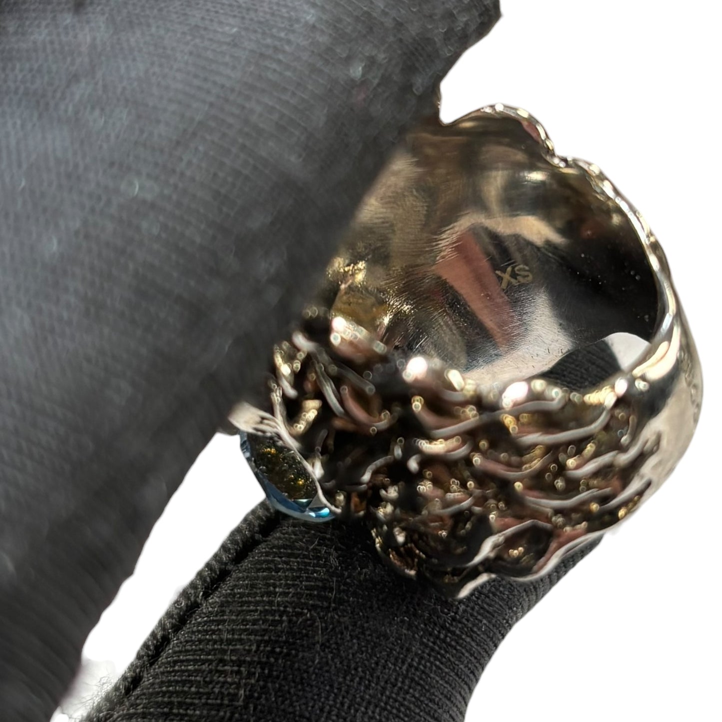 Gucci Lion Head Blue Crystal Silver Tone Pinky Ring Sz 5.5