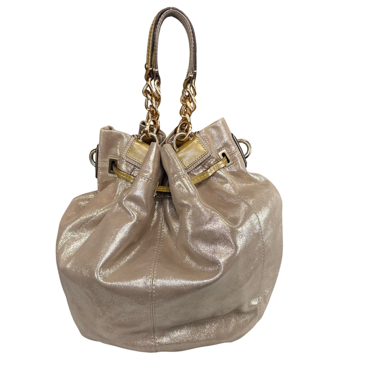 Coach XL Y2K Peyton GHW Drawstring Bucket Glitter Sueded Leather