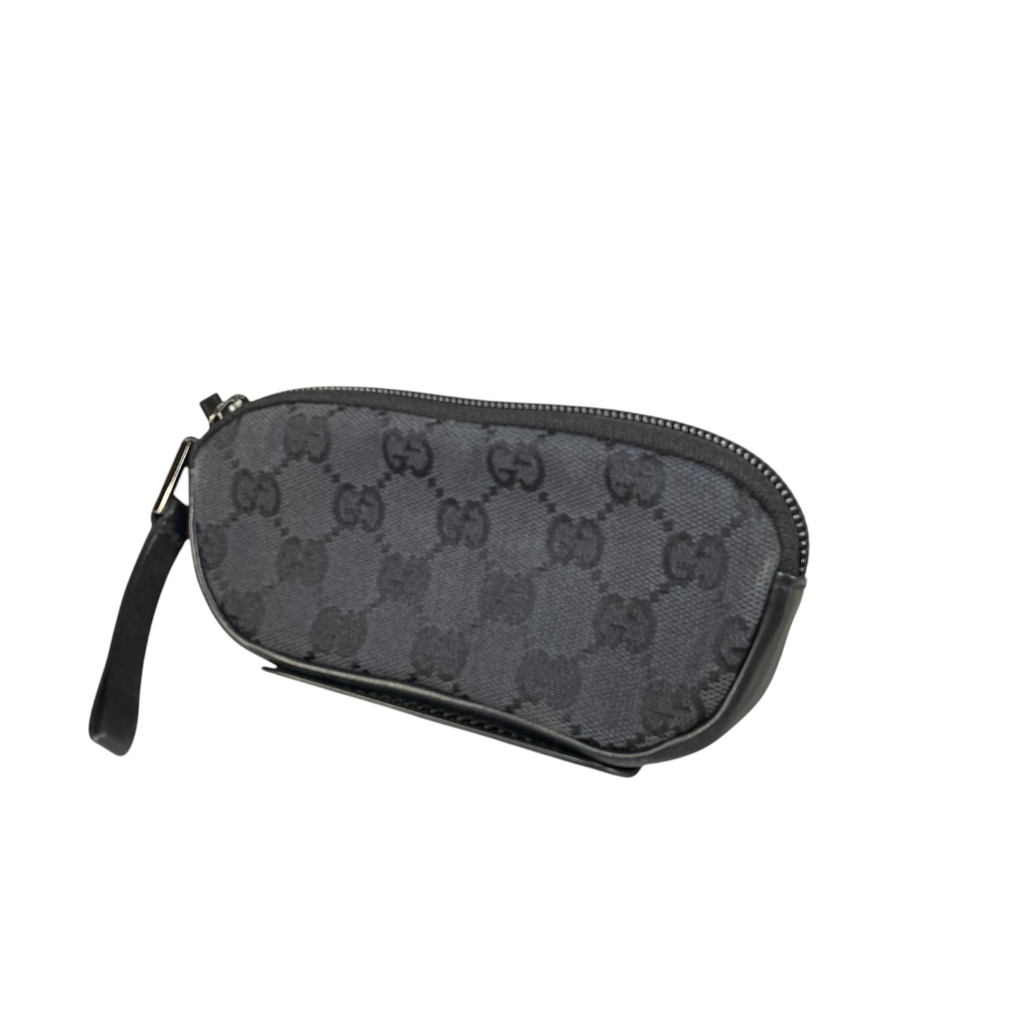 Gucci GG Black Canvas Leather Coin Card Wristlet Slim Zip Pouch