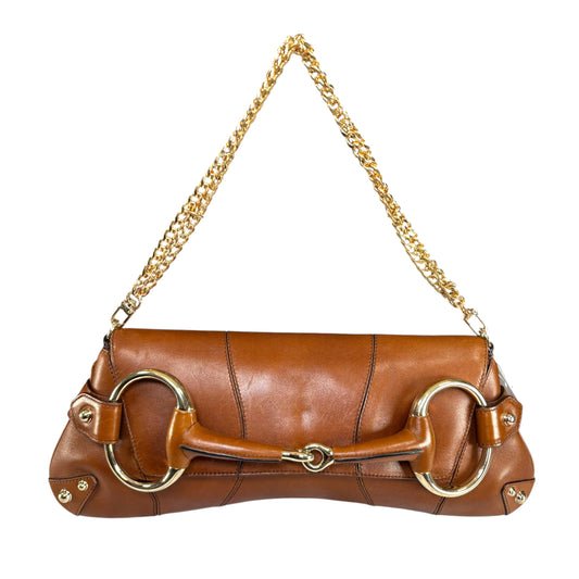 Gucci Classic Y2K Horsebit Gold Brown Jumbo XL Leather Shoulder Bag
