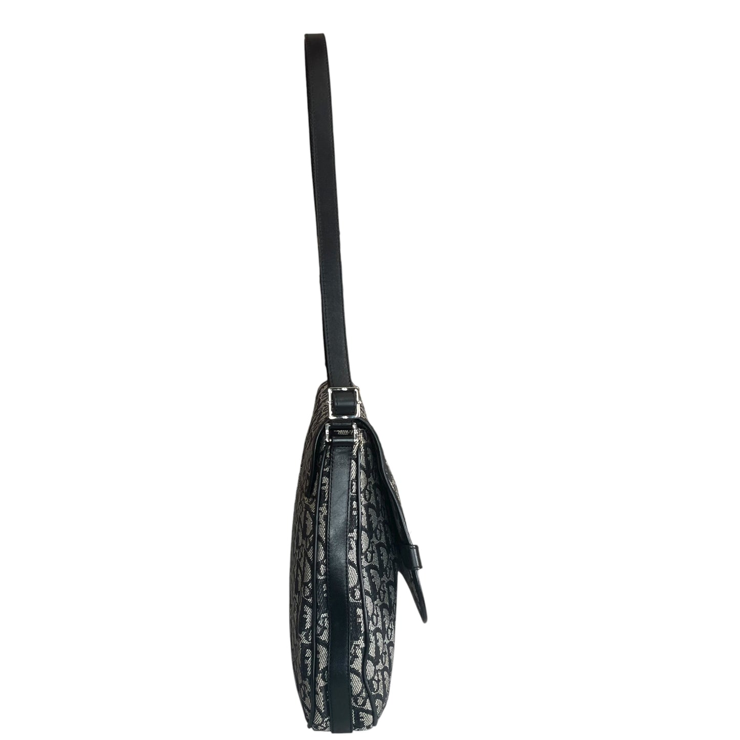 Christian Dior Oblique SHW Black Leather Canvas Trotter Monogram Crossbody 2 Way Shoulder Messenger Purse