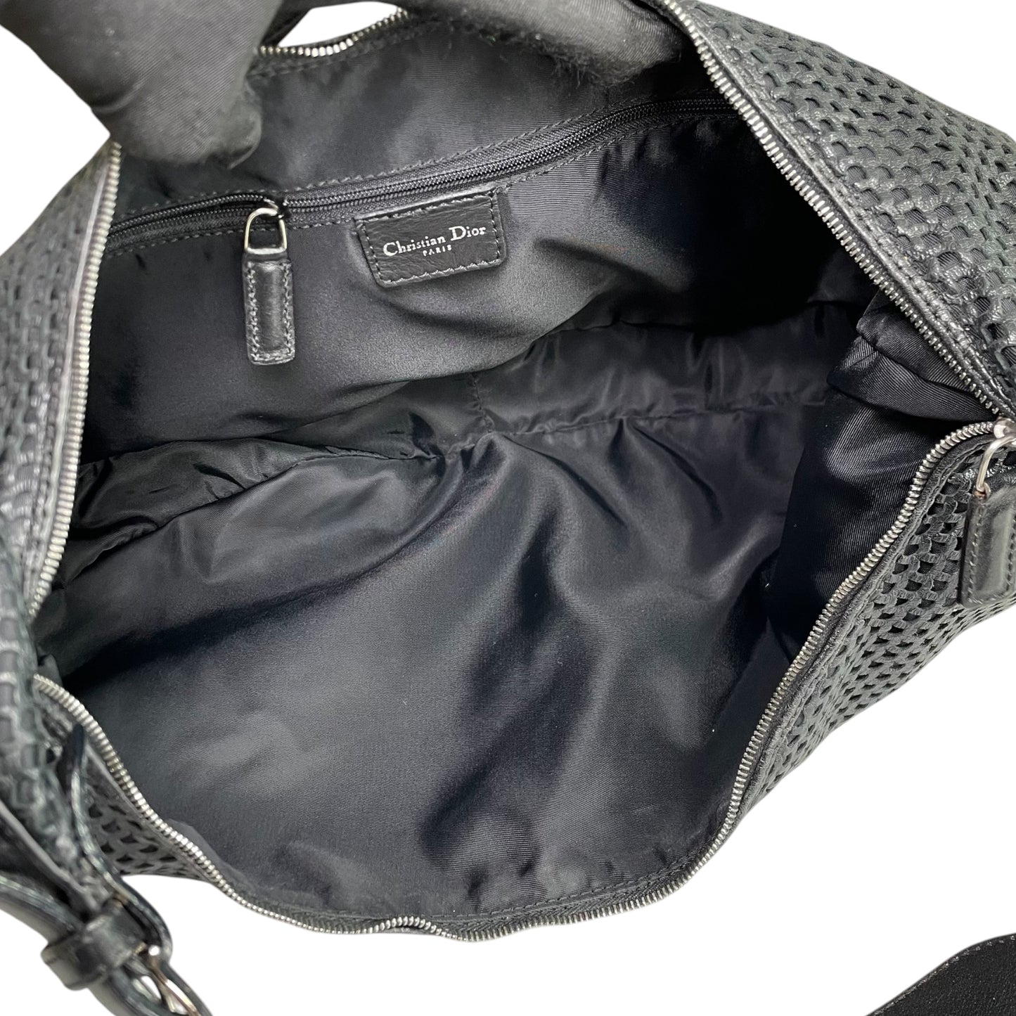 Christian Dior Y2K Perforated Leather Black CD Logo Shoulder Hobo bag Purse