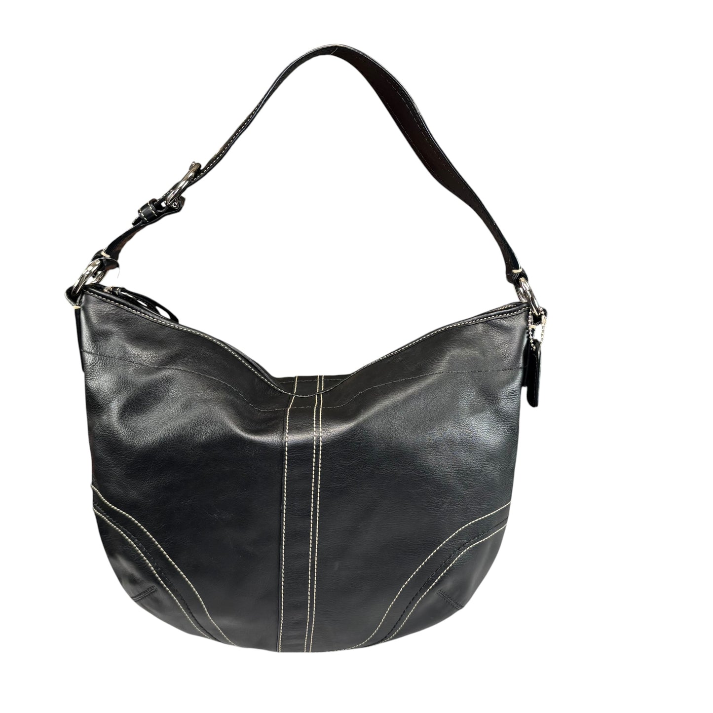 Coach SoHo Large Black Leather SHW Croissant Shoulder Hobo Purse
