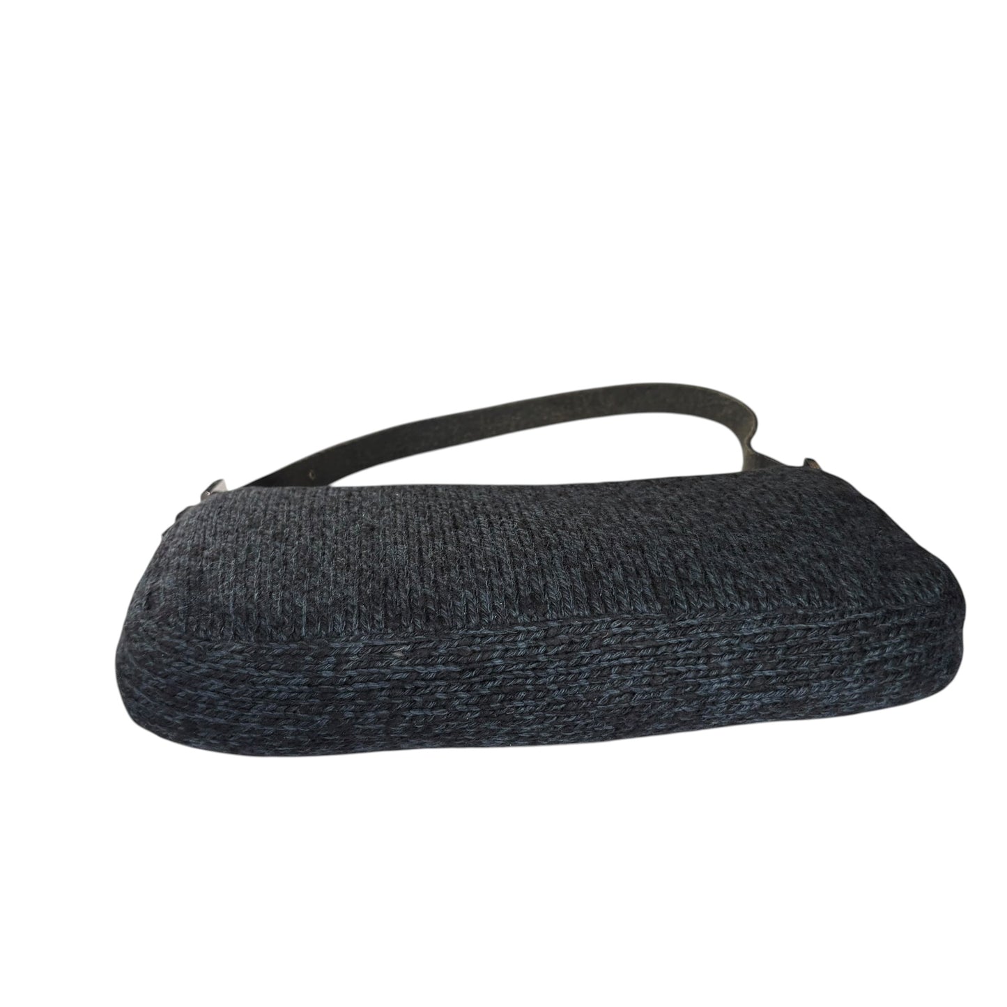 Fendi Baguette Classic Y2K Wool Cashmere Blue / Black SHW Knit Shoulder Purse