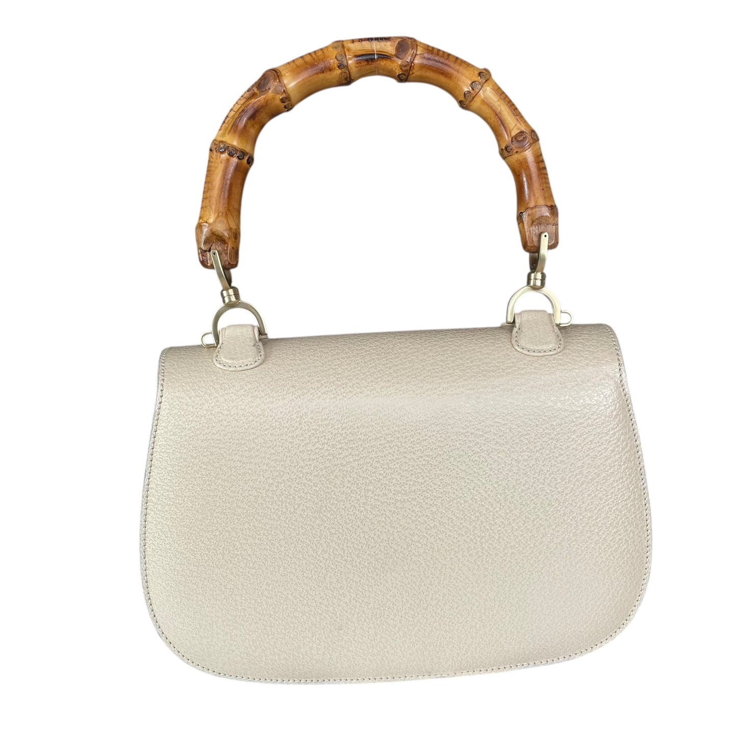 Gucci 1947 Bamboo Bone White Bamboo Turn-Lock Top Handle Flap Purse