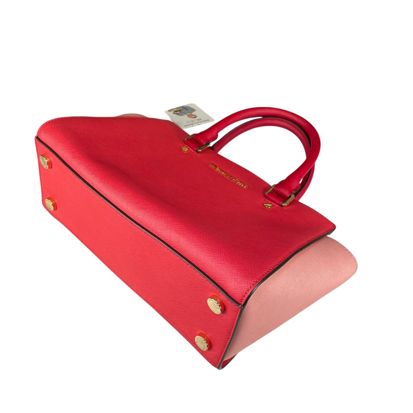 Michael Kors Selma Medium Satchel Pink Saffiano Leather Gold HW Crossbody Purse