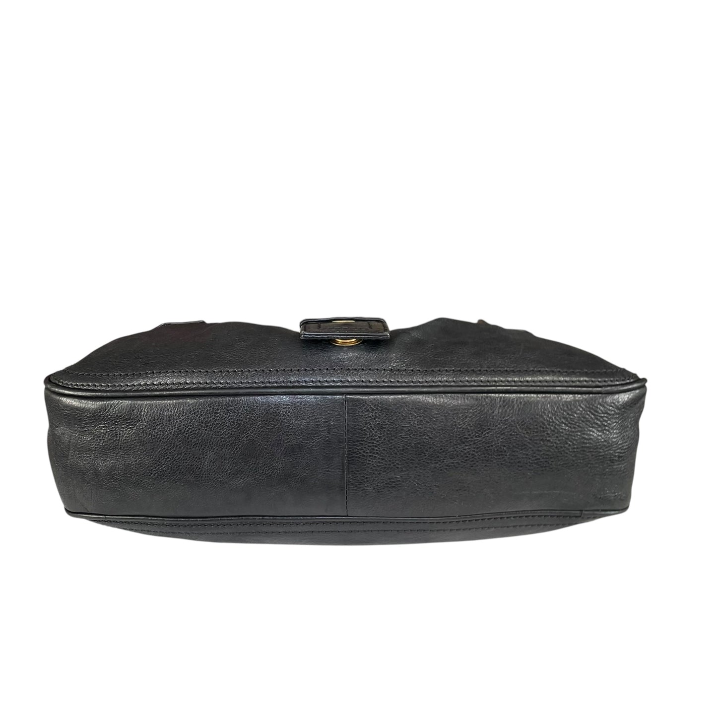 Celine Buckle Front Shoulder Black Leather Brushed Brass