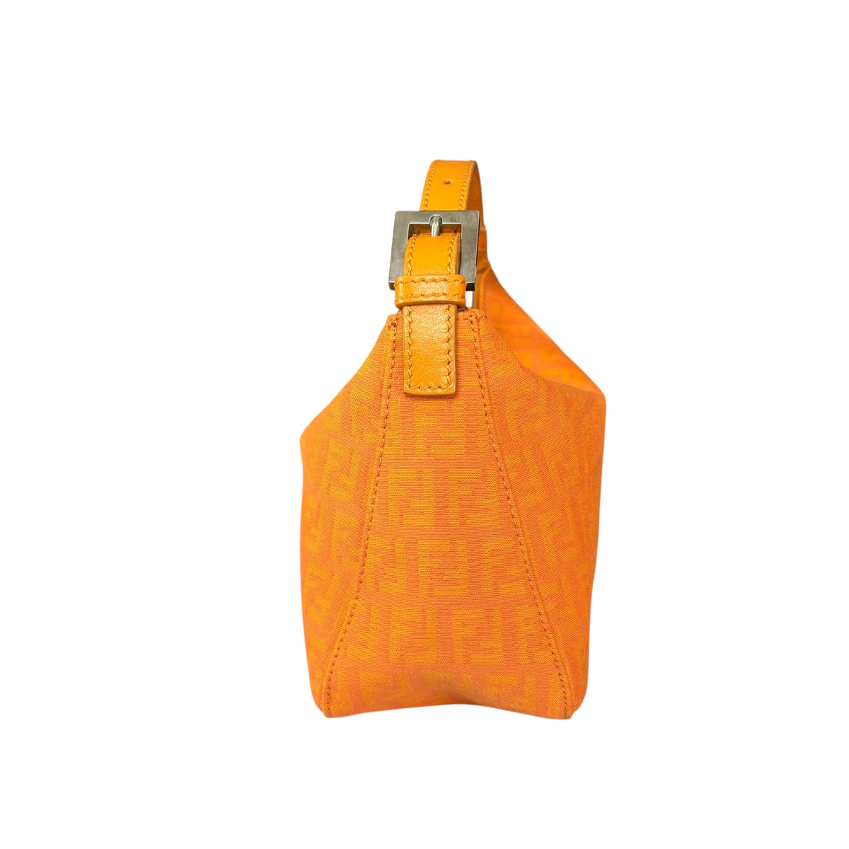 Fendi Y2K Mini Orange Brushed Nickel HW Canvas Zip Pouchette