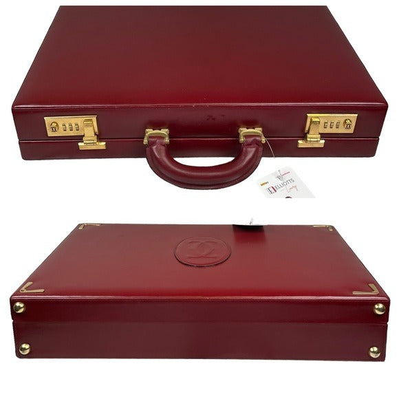 Cartier Must Da Attache Bordeaux Leather Dual Combo Lock Multi Laptop Briefcase