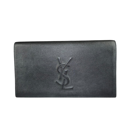 YSL Saint Laurent Black GHW Bella De Jour Calkskin Large Clutch
