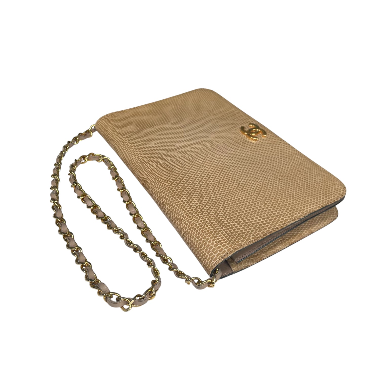 Chanel CC Exotic Lizard Single Flap 24K Plated Lambskin Push Lock Purse