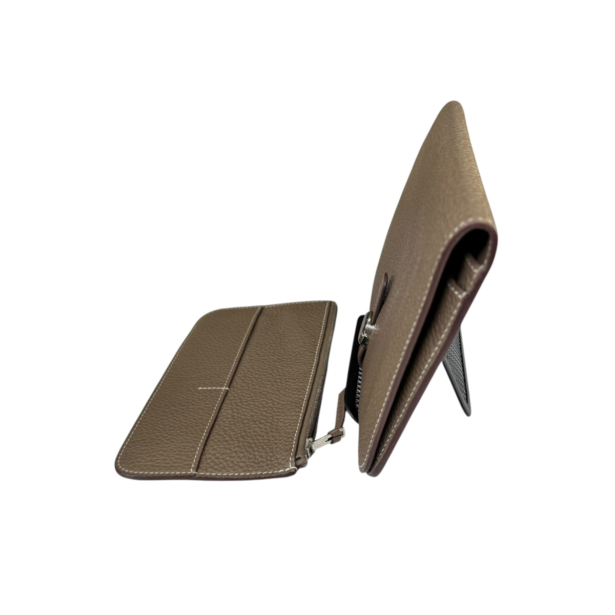 Hermes Étoupe Togo Leather Dogon GM Long Palladium Wallet Set