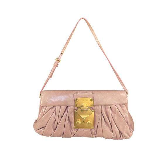 Miu Miu Matelasse Blush Pink GHW Leather Buckle Shoulder Baguette Purse