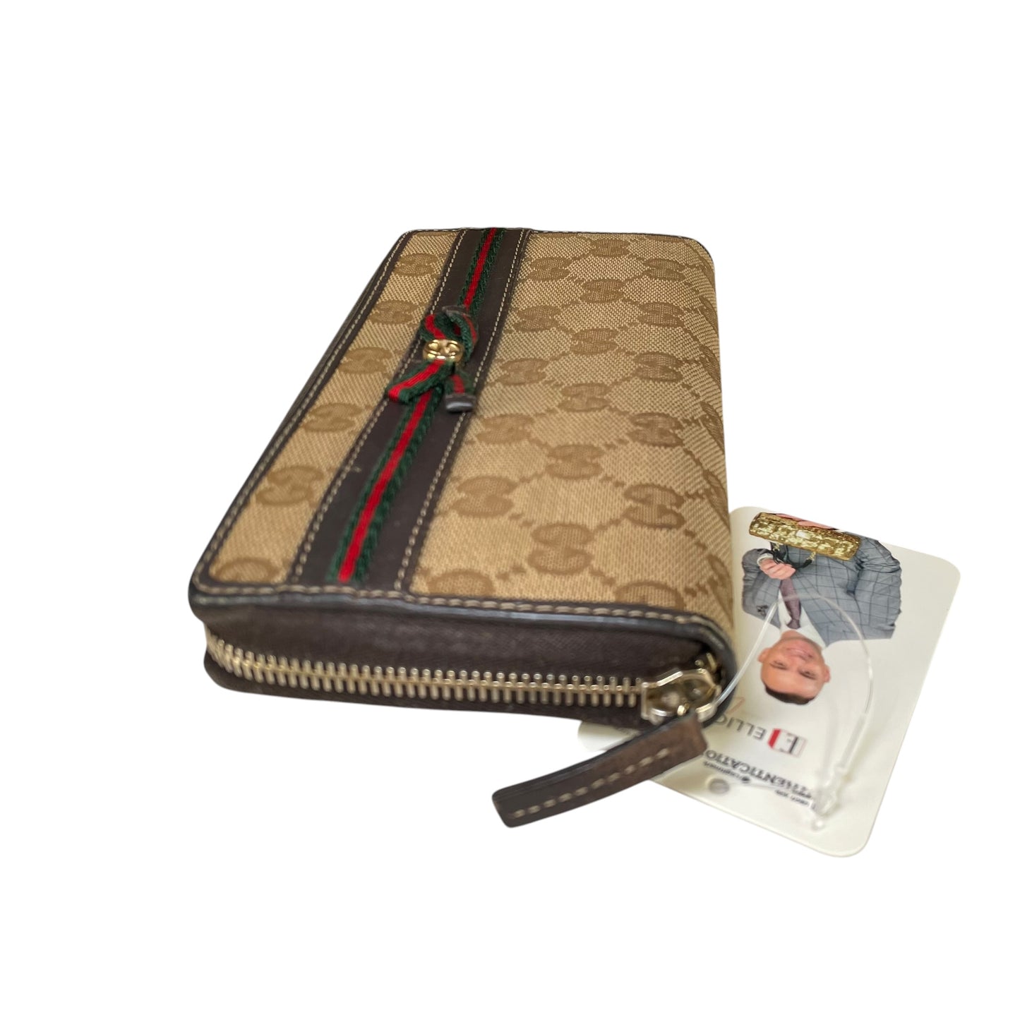 Gucci GG Mayfair Zip Around Wallet Brown Canvas Web Stripe Long Wallet