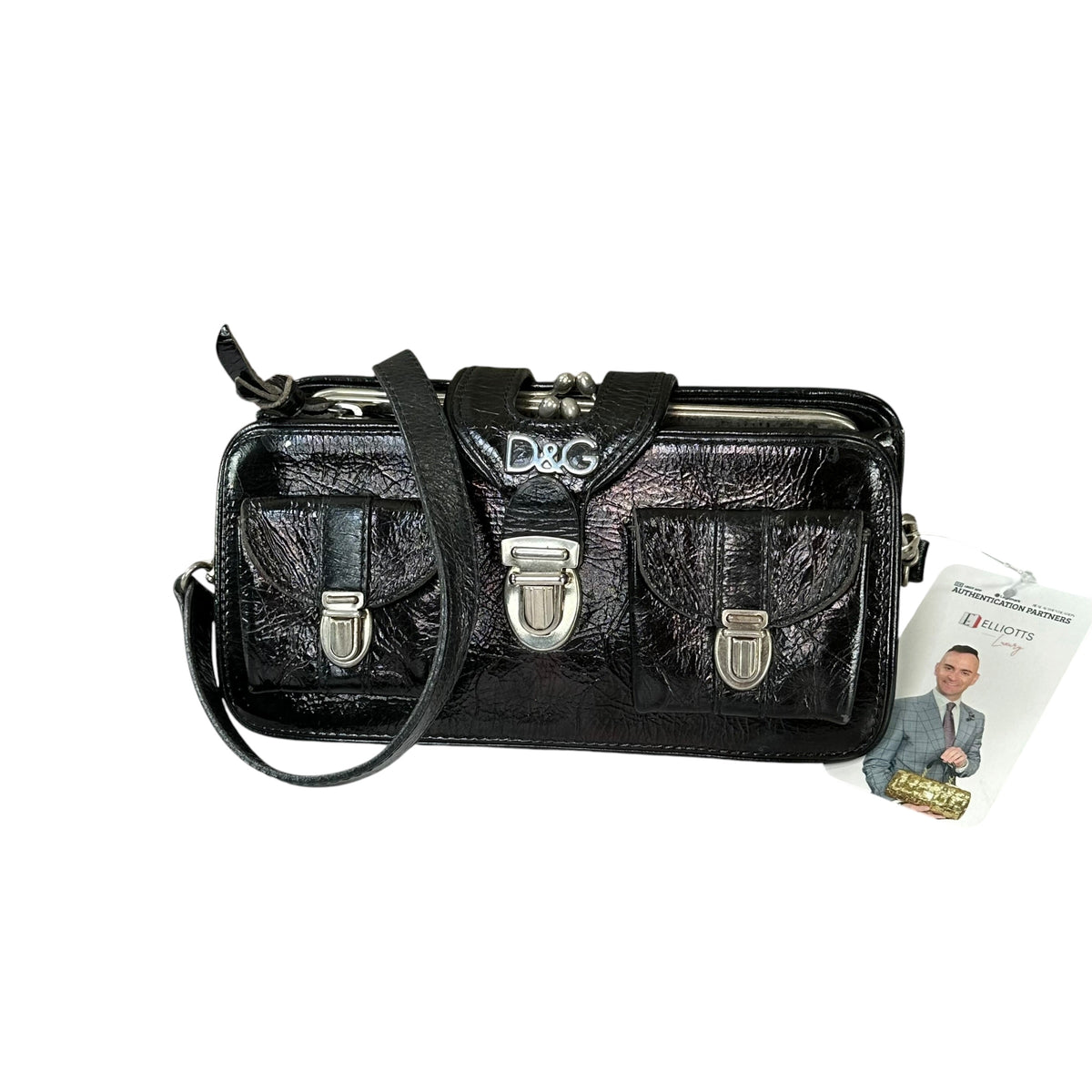 D & G Dolce Gabbana Mini Black Patent Baguette SHW Purse
