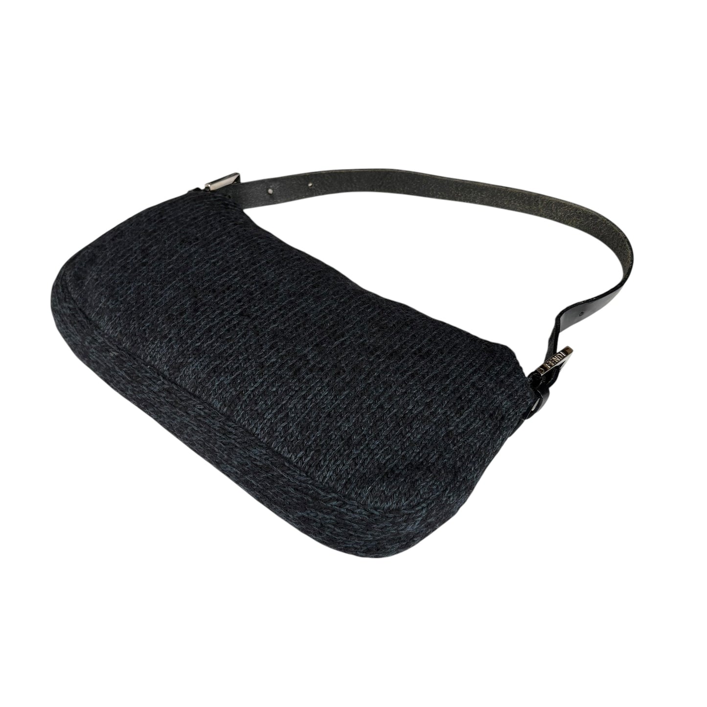 Fendi Baguette Classic Y2K Wool Cashmere Blue / Black SHW Knit Shoulder Purse