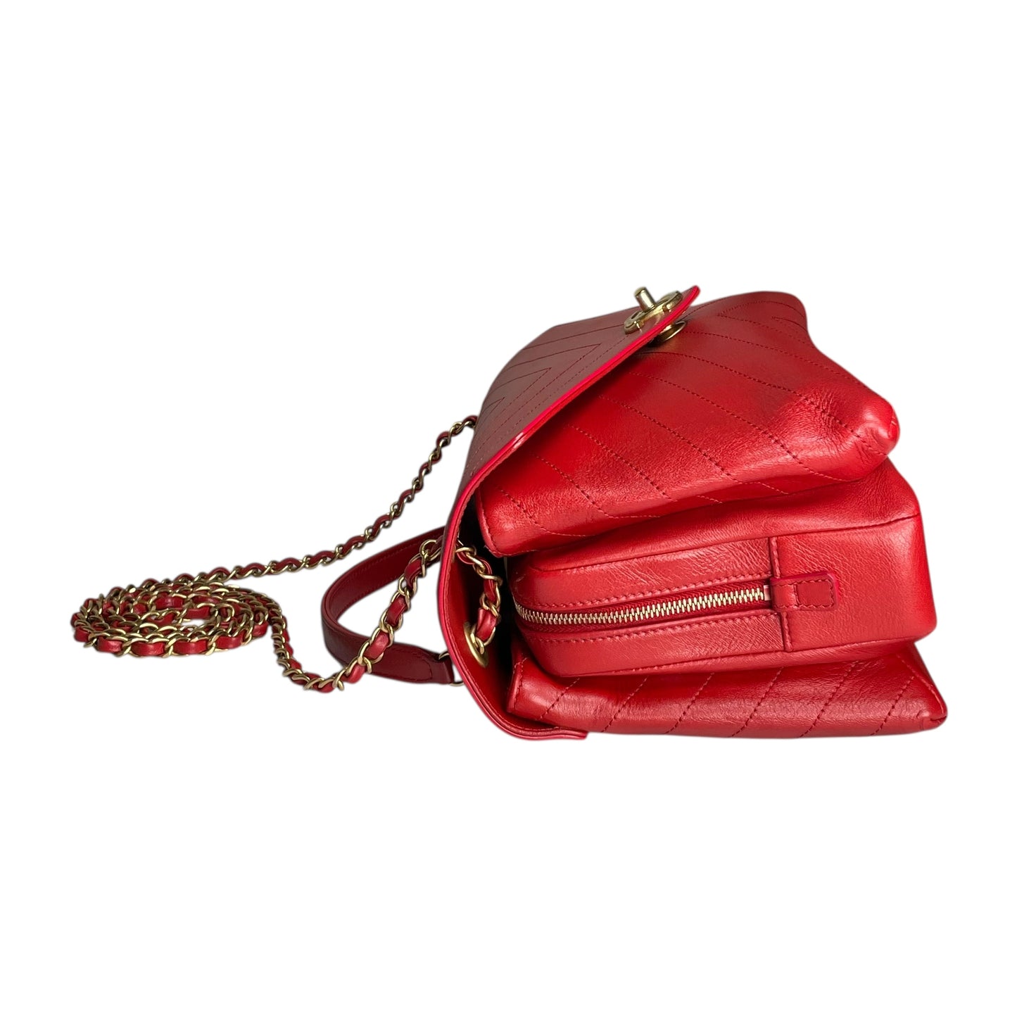 Chanel Paris–Seoul Chevron Envelope Leather Flap Bag – Red – Medium