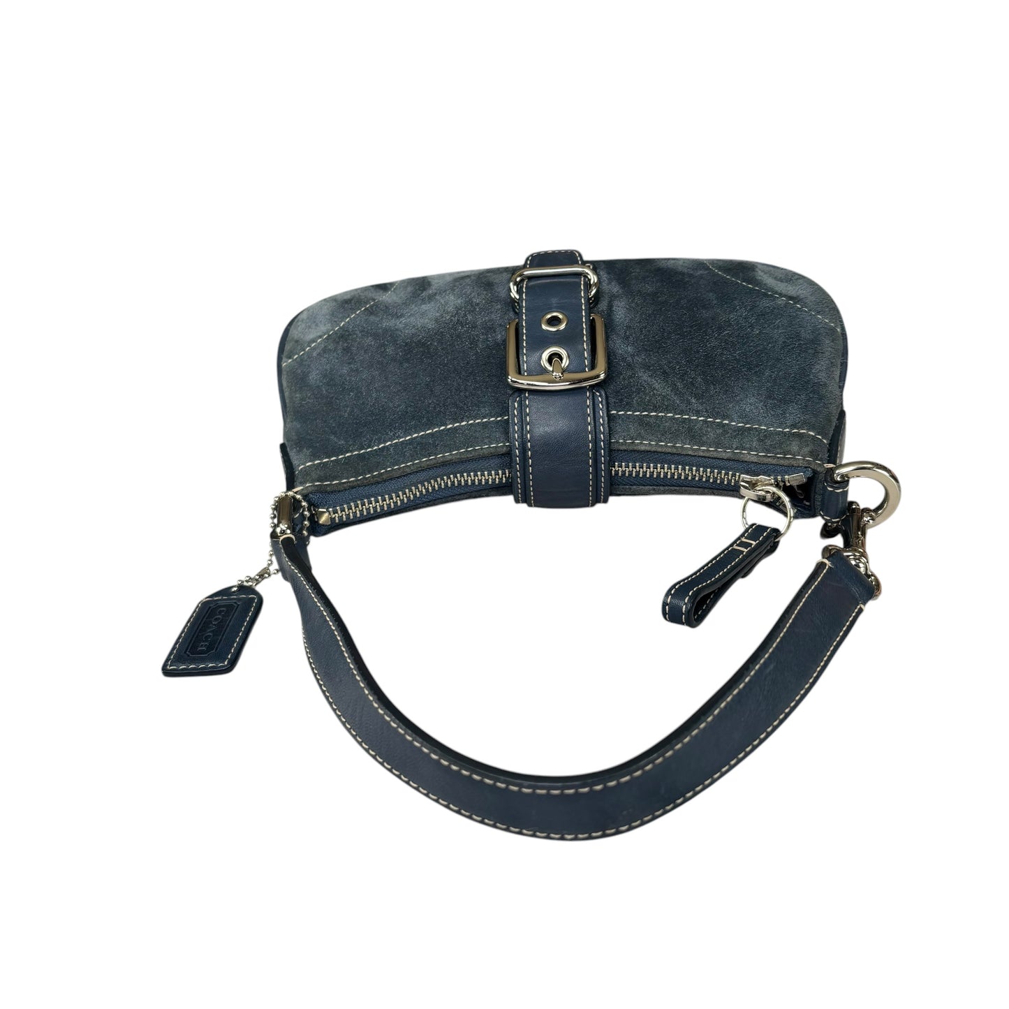 Coach Y2K Mini Soho Navy Blue Suede Buckle Shoulder Purse