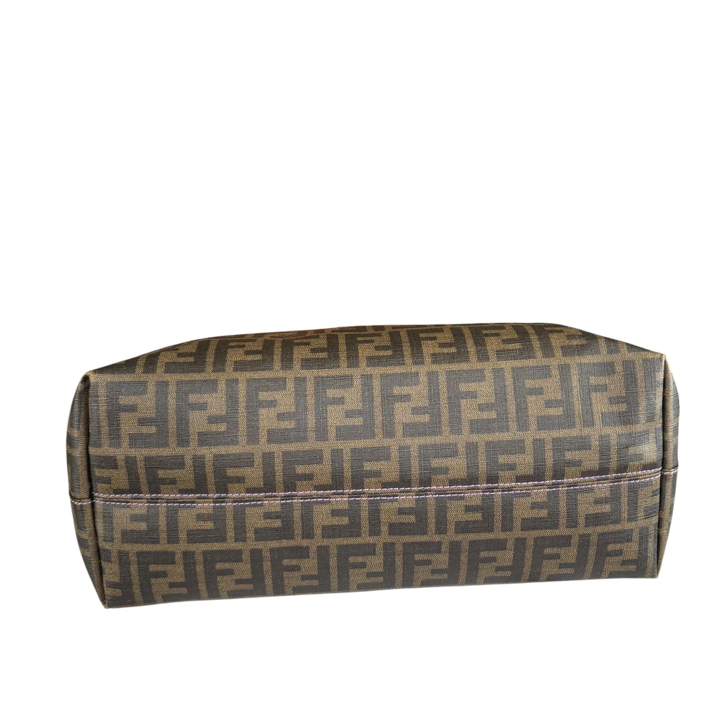 Fendi Spalmati Zucca Coated Canvas Brown / Black Zip Shoulder Tote