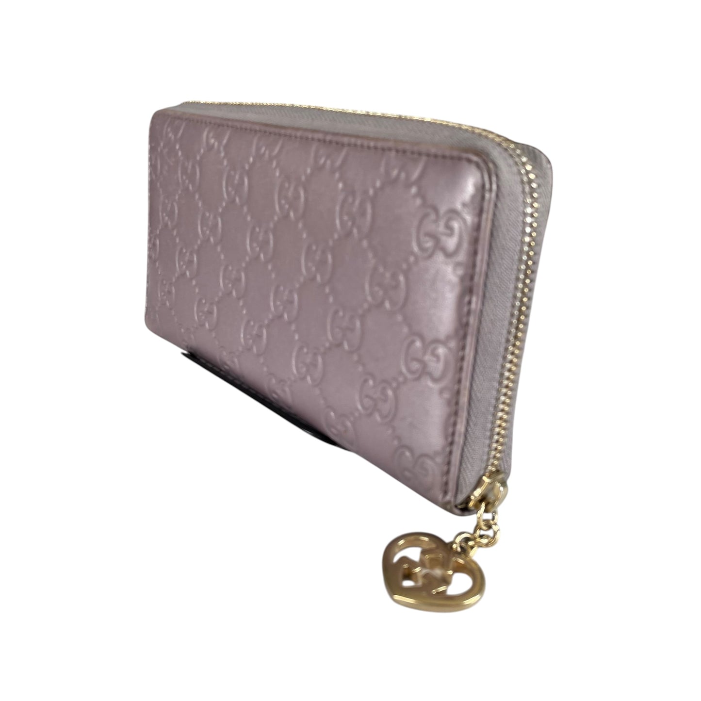 Gucci Guccissima GHW Metallic Lilac Zip Around Wallet GG Embossed Leather