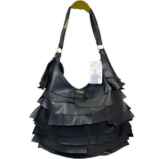 YSL Black Saint Tropez Patch Gathered Layered Lambskin Shoulder Large Bag Hobo