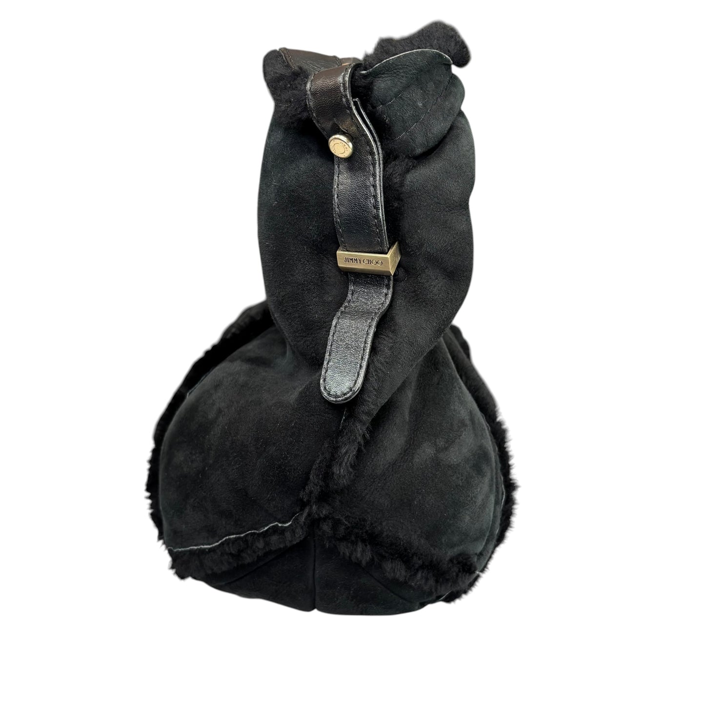 Jimmy Choo Black Shearling GHW  Large Shoulder Hobo