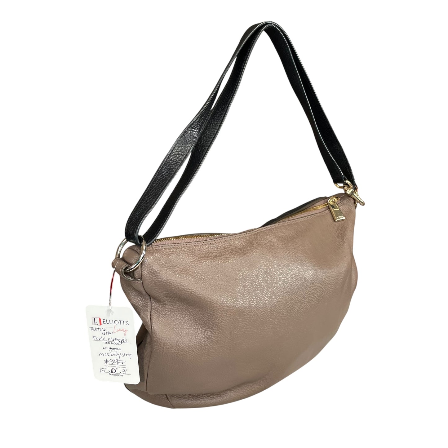 Furla Metropolis Two-Tone GHW Leather Taupe Black 2-Way Shoulder Hobo Purse