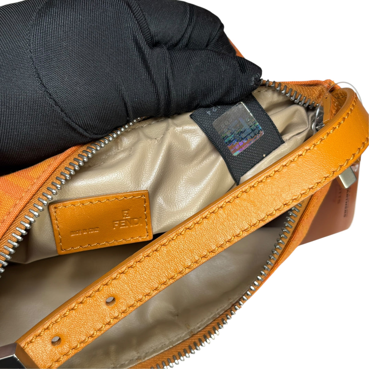 Fendi Y2K Mini Orange Brushed Nickel HW Canvas Zip Pouchette