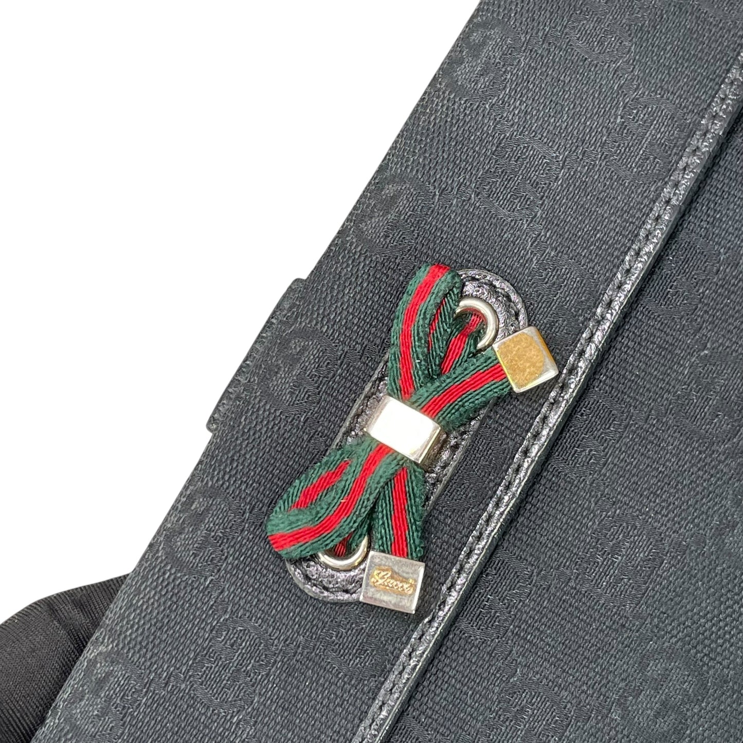 Gucci Princy GG Canvas Long Wallet Black Web Bow Clutch Vintage Checkbook