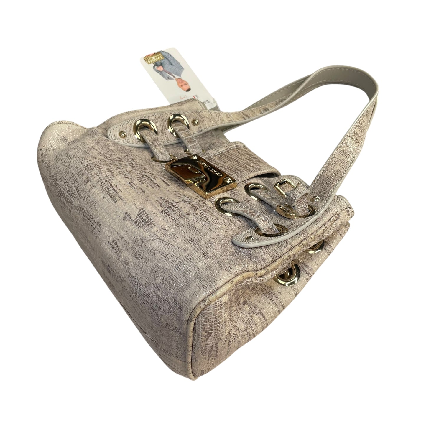 Jimmy Choo Ramona Lizard Embossed Leather Bag Creme / Gold HW Shoulder Purse