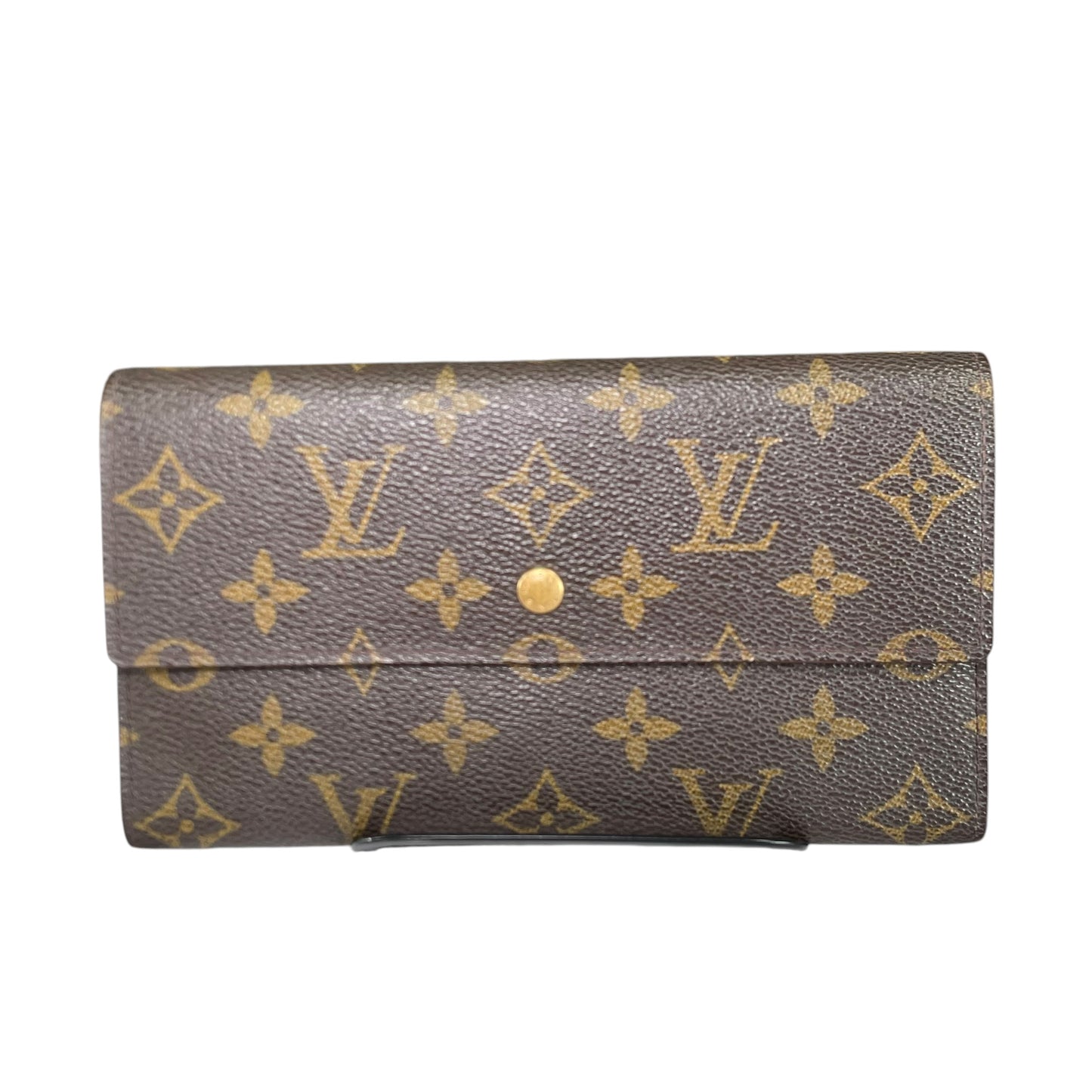 Louis Vuitton Sarah Monogram Portfolio Coated Canvas Brown Long Tri-Fold Wallet