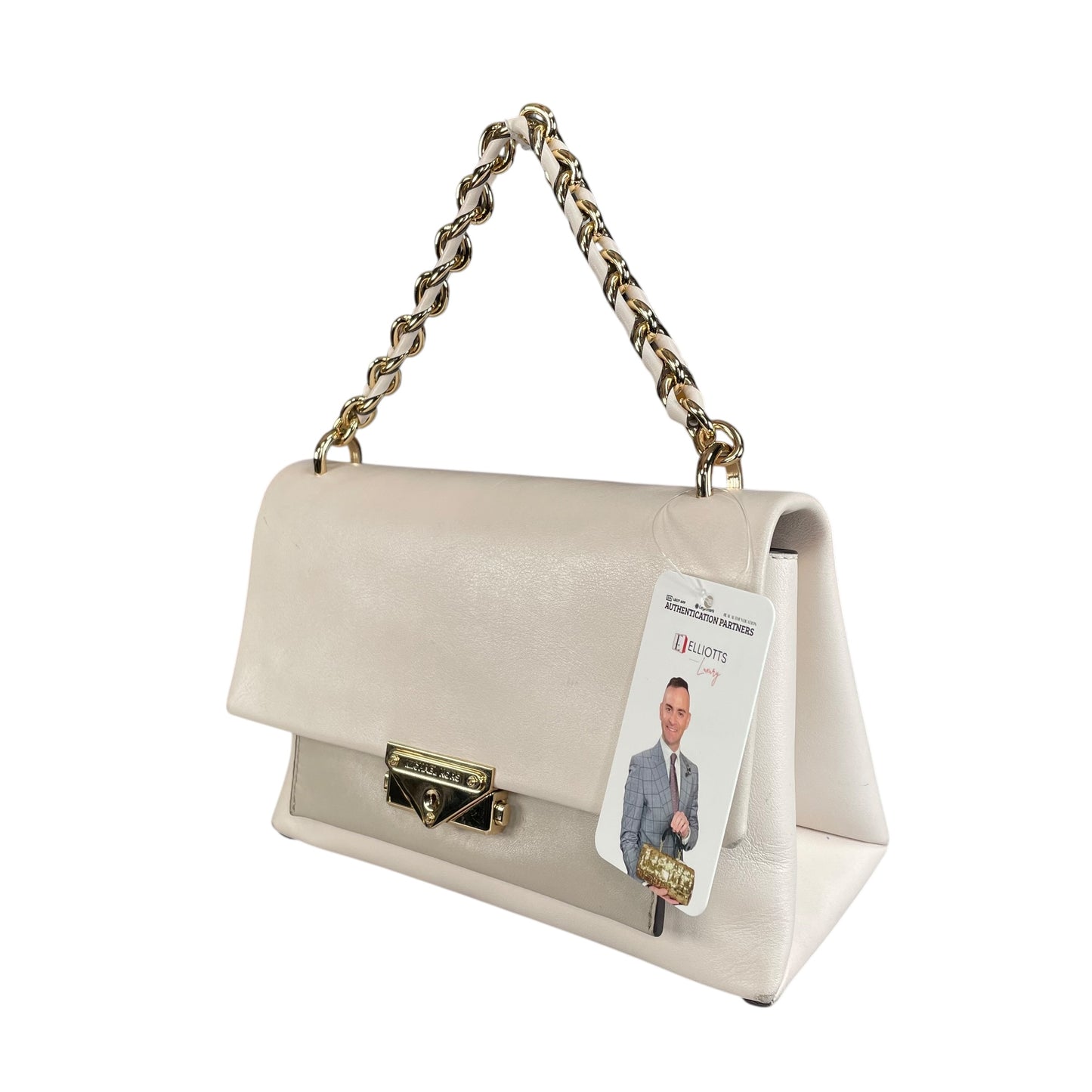 Michael Kors Cece Flap Chain Bag Cream Leather GHW 2-Way Top Handle