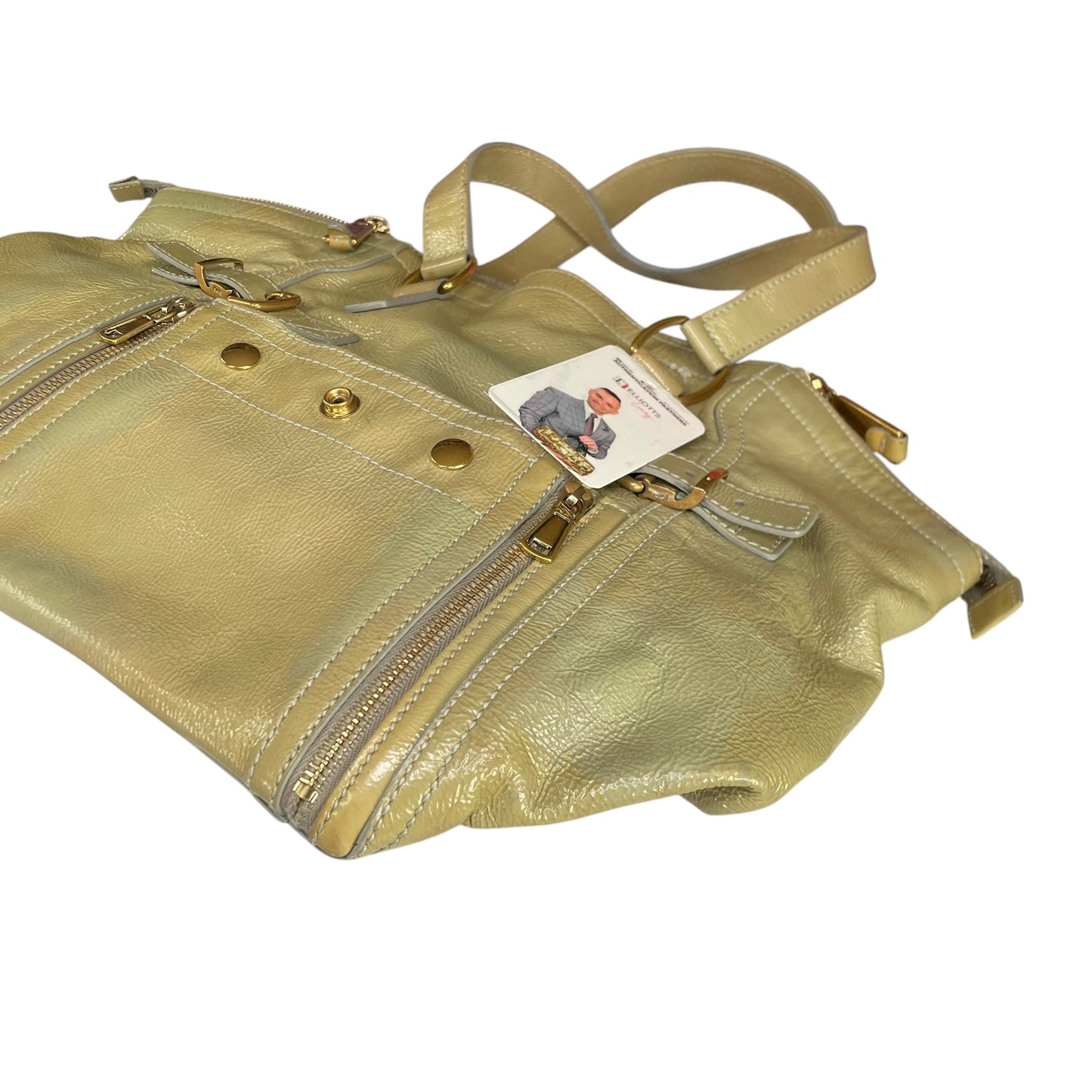 YSL Cassandra Green Patent Leather GHW Bucket Flat Downtown Tote