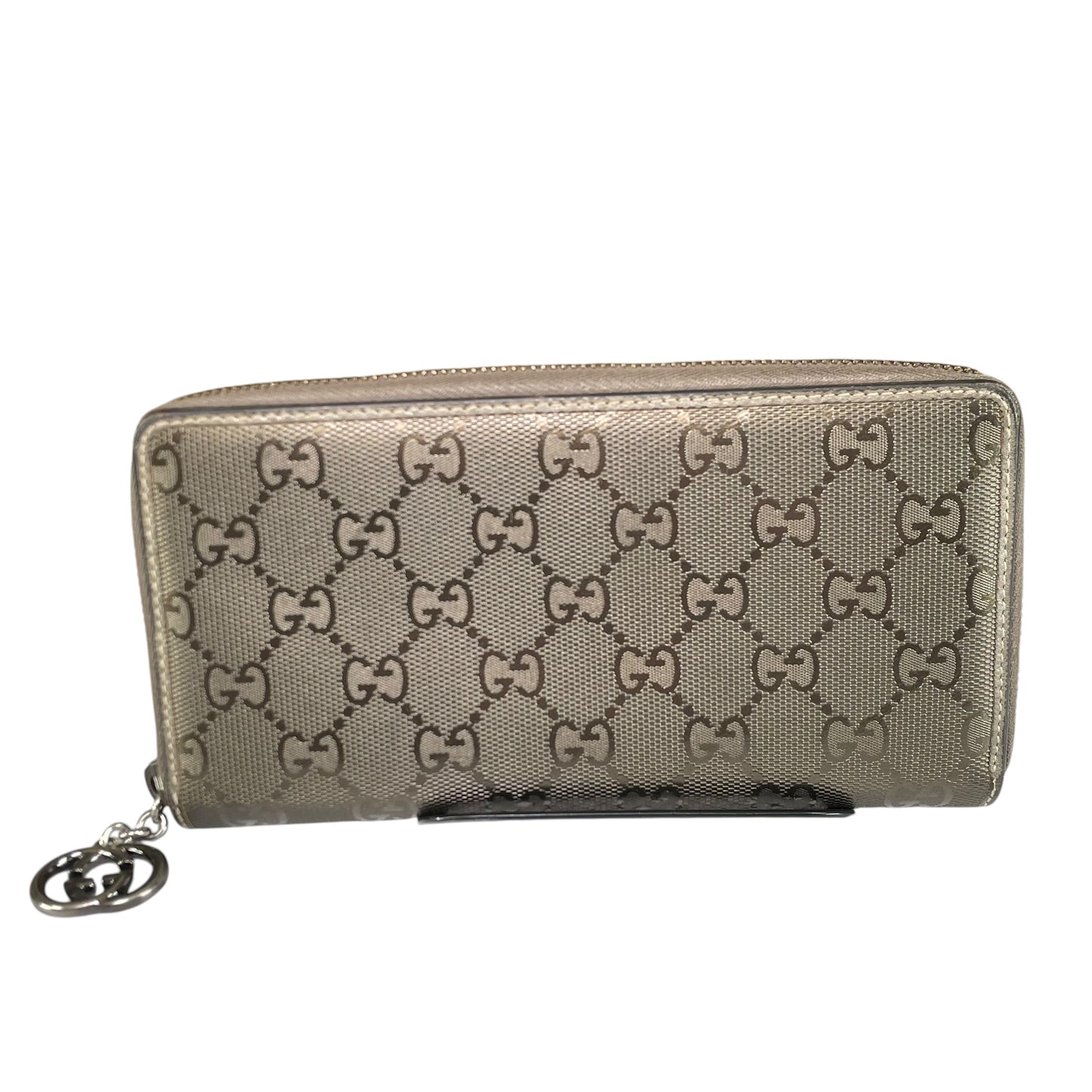 Gucci GG Bronze Impleme Metallic Gunmetal HW Zip Around Long Wallet