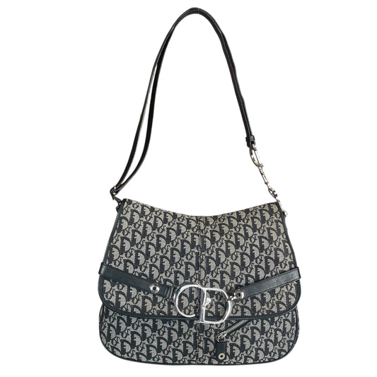 Christian Dior Oblique SHW Black Leather Canvas Trotter Monogram Crossbody 2 Way Shoulder Messenger Purse
